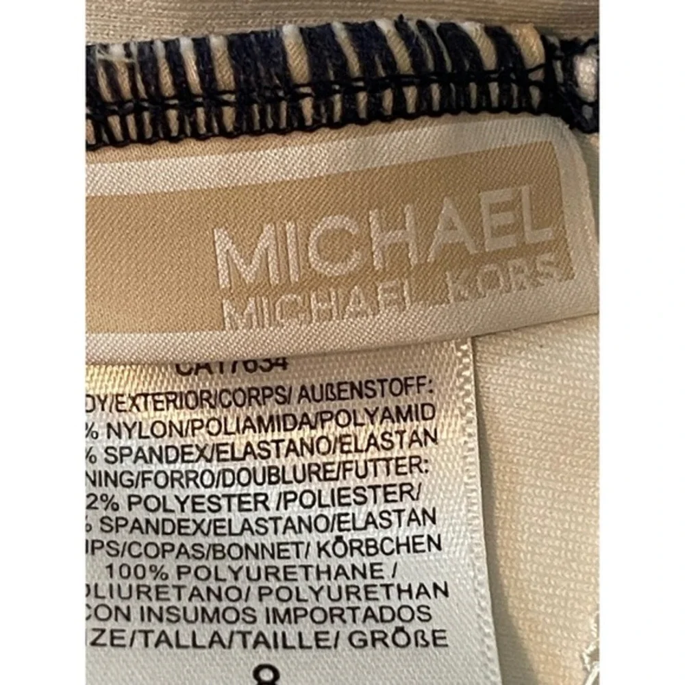 Michael Kors‎ One Piece Swimsuit Navy White Stripe Halter MK Logo Size 8